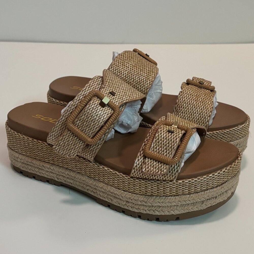 Soda Round Toe Double Buckle Strap Slip-On Platform Wedge Sandal